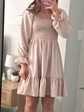 Girls' Blush Pink Smocked Babydoll Dress
